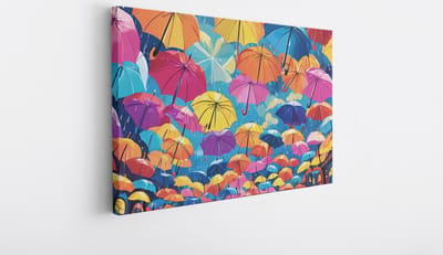 Saammp Canvas Schilderij -Gekleurde paraplus - Abstract - 30x20 - Foto op canvas - Wanddecoratie - Muurdecoratie Woonkamer - Slaapkamer decoratie - Canvas Print