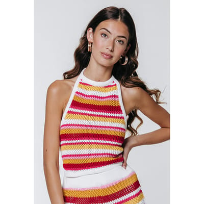 Colourful Rebel Nicky Crochet Stripe Halter Top Multicolor Size: XS | Tanks &amp; Camis Outlet | Dames | Zilver
