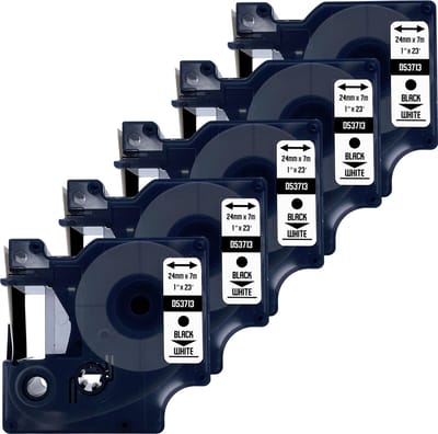DULA Dymo D1 53713 - S0720930 - Compatible label tape - 5 lettertapes - Zwart op wit - 24mm x 7m