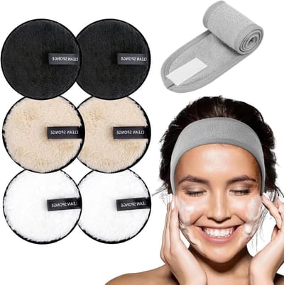 Zachte herbruikbare make-up remover pads met spa gezichtshanddoek en hoofdbanden, microvezel katoen voor effectieve gezichtsreiniging en make-up verwijdering