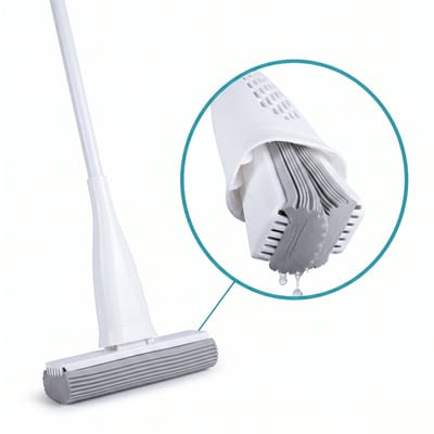 Cheqo® Zelfuitwringende Mop met Spons - Sponsmop - Vloerwisser - Vloermop - Spons Dweilmop - Mop met Uitwringfunctie - Platte Mop - PVA Spons Mop - Mop met Telescoopsteel - Vloerdweil - Mop voor Tegels en Laminaat - Dweilsysteem - Wondermop