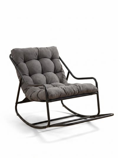 Schommelstoel Voor Buiten - Grijs Kussen Voor Schommelstoel - Verstelbare Beweging - Dik Kussen - 130 kg - Tuin En Woonkamer - 75x116x82cm - Zwart