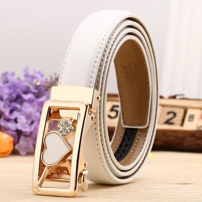 Dames Echte Leren Riem Casual en Veelzijdig Dubbelzijdig Twee Laags Rundleer Lychee Patroon Automatische Gesp Riem 100-125cm gray