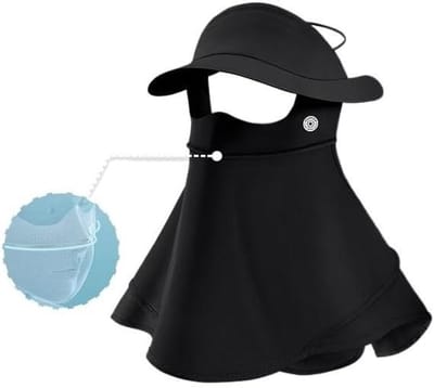 Zonne Beschermingsmasker - Gezichtsmasker Hoed - Zomerse Bescherming - Ademend IJs Zijde - One Size - Zwart