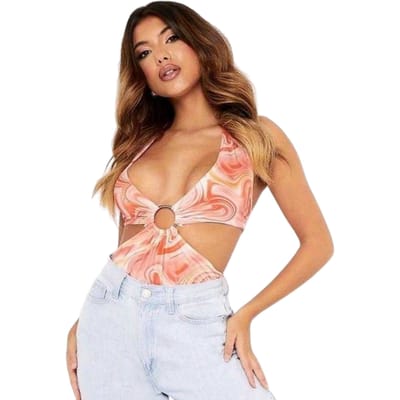 Missy Empire Dames Hoepel Halter Nek Mouwloos Bodysuit (Oranje)