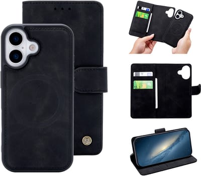 Casemania Hoesje Geschikt voor Apple iPhone 17 - Charcoal Gray - Kunstleer 2 in 1 Afneembare Bookcase - Geschikt voor MagSafe - Magnetische Telefoonhoesje met Pasjeshouder en Standaardfunctie
