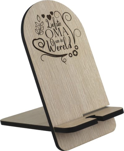 Houten Telefoonstandaard Oma | Liefste Oma van de Wereld| Perfect Moederdag Cadeau, Kerstcadeau of Verjaardagscadeau | Smartphonehouder