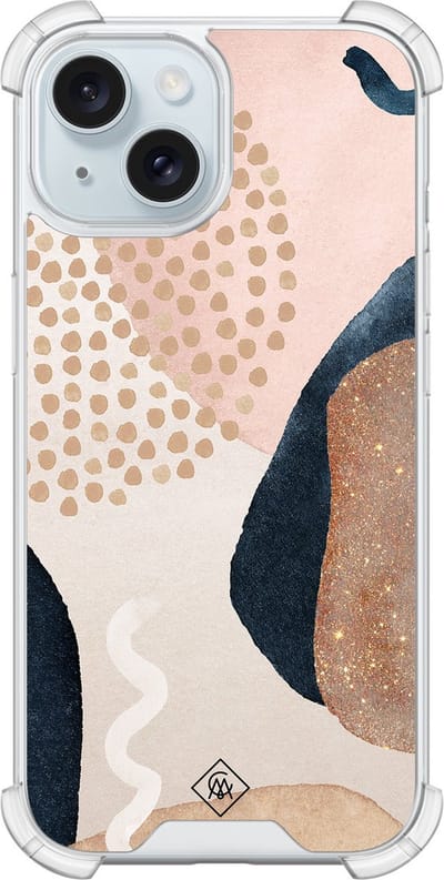 Casimoda® hoesje - Geschikt voor iPhone 14 - Abstract Dots - Shockproof case - Extra sterk - Siliconen/TPU - Bruin/beige, Transparant