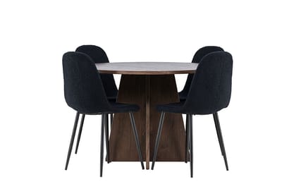 Bootcut eethoek tafel Ø110cm en 4 teddy stoelen mocca.