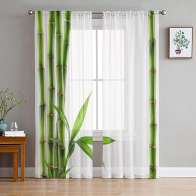 Bamboe Geïsoleerd Op Witte Achtergrond Tule Doorzichtige Gordijnen voor Woonkamer Slaapkamer Keuken Decoratie Voile Organza Gordijnen 135W x 114H(cm)