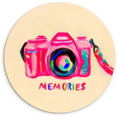 WallCircle® Wandcirkel 120x120 cm - Muurcirkel Camera - Memories - Roze - Geschilderd - Muurdecoratie woonkamer - Wanddecoratie slaapkamer - Kamer decoratie accessoires - Ronde schilderijen XXL