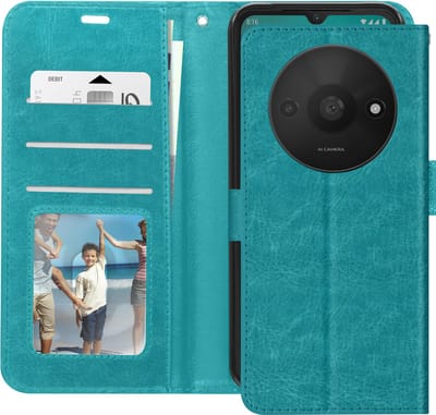 Mayaxess, Foliohoes voor Xiaomi Redmi A3 Bescherming met polsband Multifunctionele flap, Turquoise