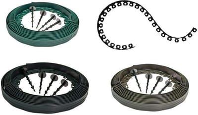Flexibele tuinrand - zes lengtes - 10 m 20 m 30 m 40 m 50 m 100 m - 2 hoogtes 4 cm en 6 cm - zwart - bloemperdrand met haringen 10/6 groen
