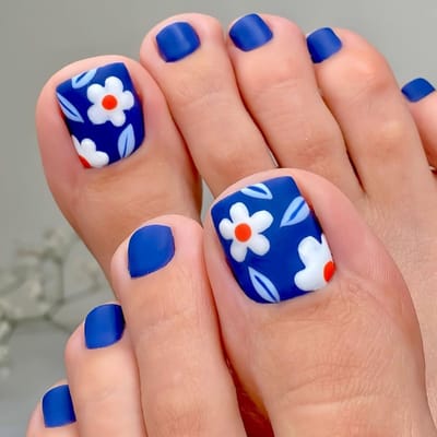 Dailygoody - Bloem Press-on teennagels - Korte vierkante nepteennagels - Multicolor - Valse teennagels - Geschikt voor coquette vrouwen - Blue matte b.