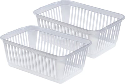Whitefurze Opbergmand/kastmandjes - 2x - Kunststof - Transparant - 30 x 19 x 11 cm