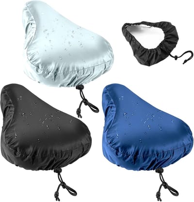 Dailygoods - Set van 3 waterdichte fietszadel-regenhoezen, 3 kleurige, wasbare fietszadelkussens en beschermende, waterafstotende fietszadelbeschermers voor dames en heren