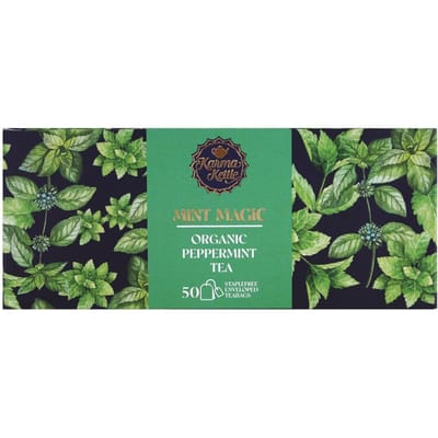 Biologische Muntthee (50 pak, 2 g), Munt Magie Thee, Karma Ketel black
