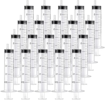 Steriele Plastic Spuiten 20 ml - Herbruikbare Spuiten voor Olie, Remvloeistof en Dierlijk Voer - 20 Stuks