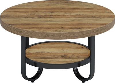 DMG Supply Salontafel - Rond - 2 Lagen - 80 x 80 x 45 cm - Bruin - MDF en Metaal