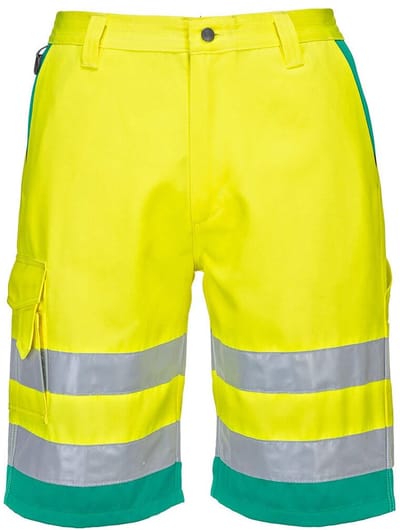 Portwest Hi-Vis lichtgewicht polykatoen korte broek L043 - Geel/Blauwgroen - L