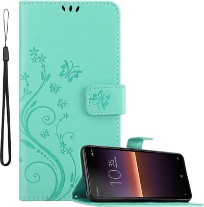 Cadorabo Hoesje geschikt voor Sony Xperia 10 II in BLOEMEN TURKOOIS - Beschermhoes in bloemmotief met magnetische sluiting, standfunctie en kaartsleuven Book Case Cover Etui