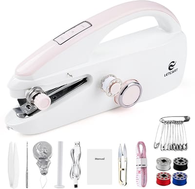 Creatorally Handnaaimachine - Mini Naaimachine - Draagbare Elektrische Naaimachine in het Roze - met Naaipakket - 11x6x22 cm - Eenvoudige Naaimachine voor Beginners en Reizen - Draadloos Sewing Machine