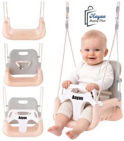 3-in-1 Kinderschommel met Rugleuning & Veiligheidsbeugel – Verstelbare Touwschommel voor Binnen & Buiten – Max 30 kg – Verstelbaar – Voor Baby, Peuter en Kind – tuinschommel kinderen – verstelbare kinderschommel – 62767
