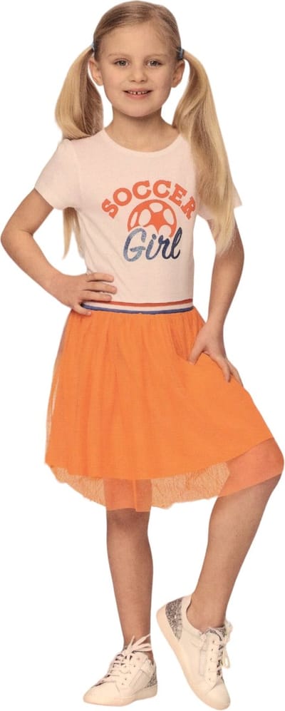 Oranje Meisjes T-shirt Jurk - T-shirtjurk - Soccer Girl - Voetbal EK - Maat: 110/116 - 5 tot 6 jaar