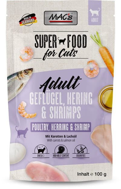 Mac’s Kattenvoer Natvoer Maaltijdzakjes - Haring en Garnalen - 6 x 100g