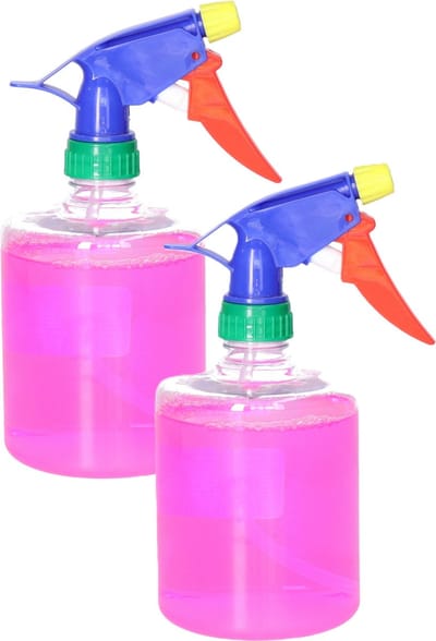 Plasticforte Plantenspuit met een inhoud van 500 ml - 2x - transparant - verstuiver kop multi kleuren - 30 cm