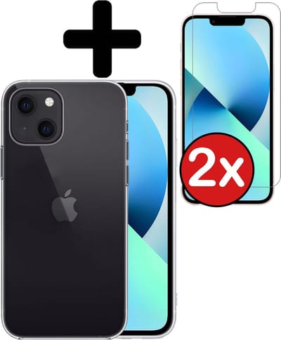 Hoesje - Met 2x Screenprotector - Geschikt voor Apple iPhone 13 Mini - Sterk & Shockproof - Telefoon Hoes - Back Cover - Siliconen Case - Telefoonhoes - Transparant