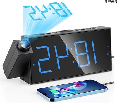 RFWR® Digitale Projectiewekker met Draaibare Projector en USB-aansluiting - Multifunctionele Alarmklok voor Slaapkamer en Kantoor
