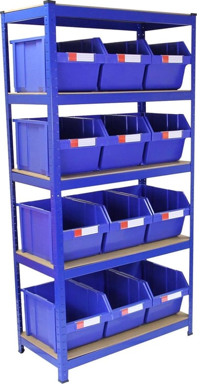 T-rax stellingkast - blauw - 180x90x45 cm - 12 bakken