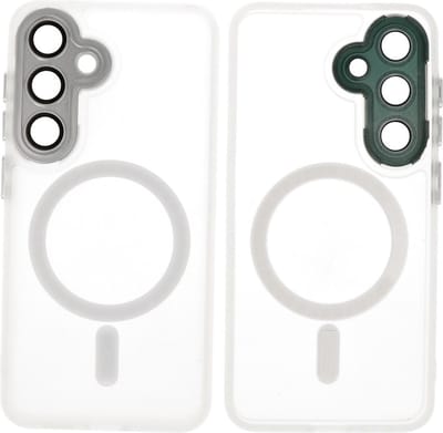 MagSafe Hoesje Geschikt voor Samsung Galaxy S24 - Mat-Transparent met Camera Beschermer Case - Wit