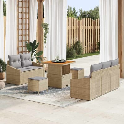 vidaXL - Tuinbank - Set - 8 - st - 7-Aantal - zitplaatsen - Beige - en - Lichtgrijs