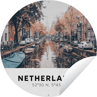 Tuincirkel Nederland - Kanalen - Boten - 60x60 cm - Ronde Tuinposter - Buiten
