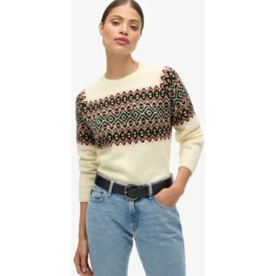 Superdry Trui met Fairisle-patroon en Ronde Hals Crème Grootte: 36