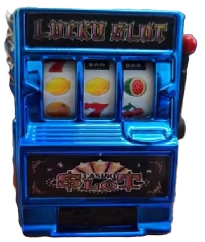 Fruitmachine Sleutelhanger I Slotmachine I Gokkast / Speelautomaat / Gokautomaat Sleutelhanger I Met Werkende Draaiende Wielen I Blauw