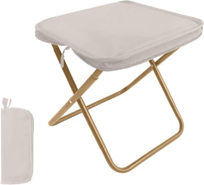Opvouwbare Camping Kruk - Lichtgewicht 0.6 kg - 220 lbs Draagvermogen - Creme Kleur - Voor Vissen en Wandelen - Compact 28x12 cm - Snel te Ontvouwen - Veilig Slot Systeem