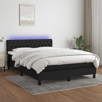 vidaXL - Boxspring - met - matras - en - LED - stof - zwart - 140x200 - cm