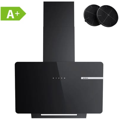 Ciarra 60 cm wandgemonteerde keukenafzuigkap, zwart glazen paneel, ledverlichting, dubbel luchtstroomsysteem