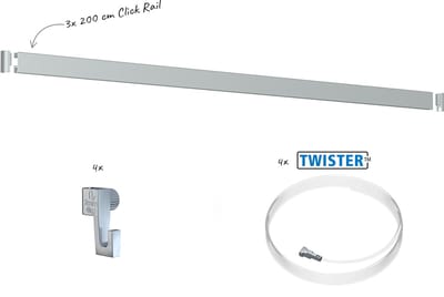 Artiteq Click Rail Schilderij Ophangsysteem 6 meter - Complete Set - Inclusief haken, draden en bevestigingsmaterialen - Aluminium geborsteld - 4 kg/m- Ophangsystemen en rails voor schilderijen, posters en foto's - Ophangen zonder boren