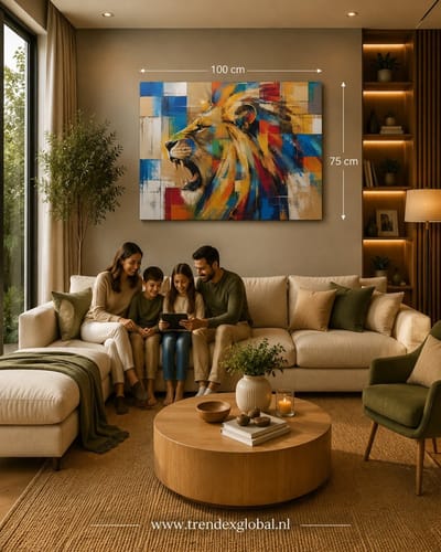 Canvas Schilderij -100x75 - cm - Keurrijke Leeuw - Abstracte kunst - Luxe Wanddecoratie