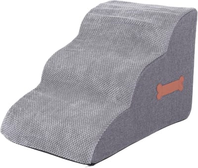 Huisdiertrappen 3-traps - Hondenladder Kattenladder - Hulp bij klimmen - Antislip wasbare hoes - 60x42x39cm - Grijs