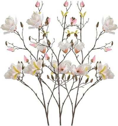 Emerald Kunstbloem Magnolia tak - 3x - 105 cm - creme wit/roze - Kunst zijdebloemen