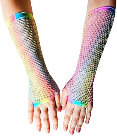 BamBella® Vingerloos Gaas net stof handschoenen - One Size - Nuon Fel Fluor Regenboog