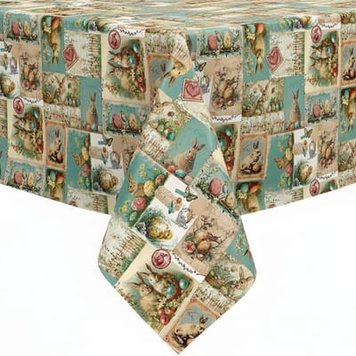 Protecttable - Rond Tafelzeil Paas Patchwork Groen ⌀138cm - Tafelkleed Afwasbaar - Kunststof