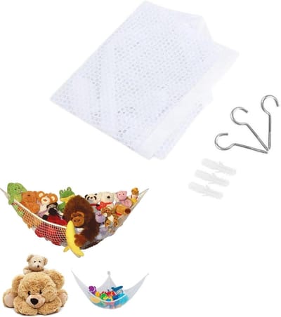 JGS Premium - Grote Pluche Speelgoed Hangmat met Opbergnet en Haken - Opbergspeelgoed - 140 x 100 x 100 cm - Voor Pluche Dieren