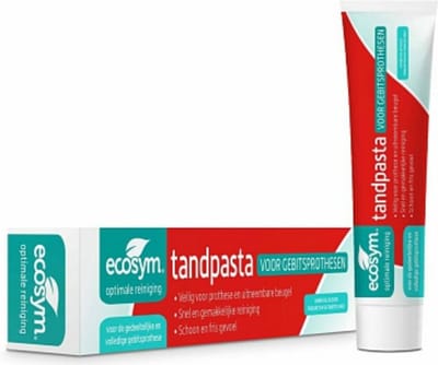 Ecosym Tandpasta voor gebitsprothese - Tandpasta voor reiniging van kunstgebit of uitneembare beugel - Voor dagelijks gebruik - Schoon en fris gevoel in de mond - 75 ml