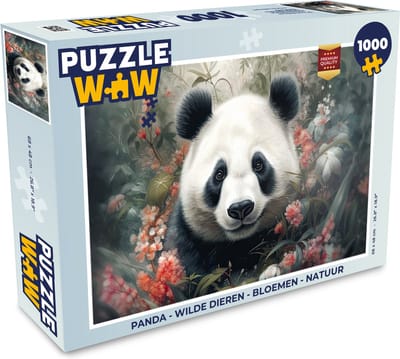 Puzzel Panda - Wilde dieren - Bloemen - Natuur - Legpuzzel - Puzzel 1000 stukjes volwassenen